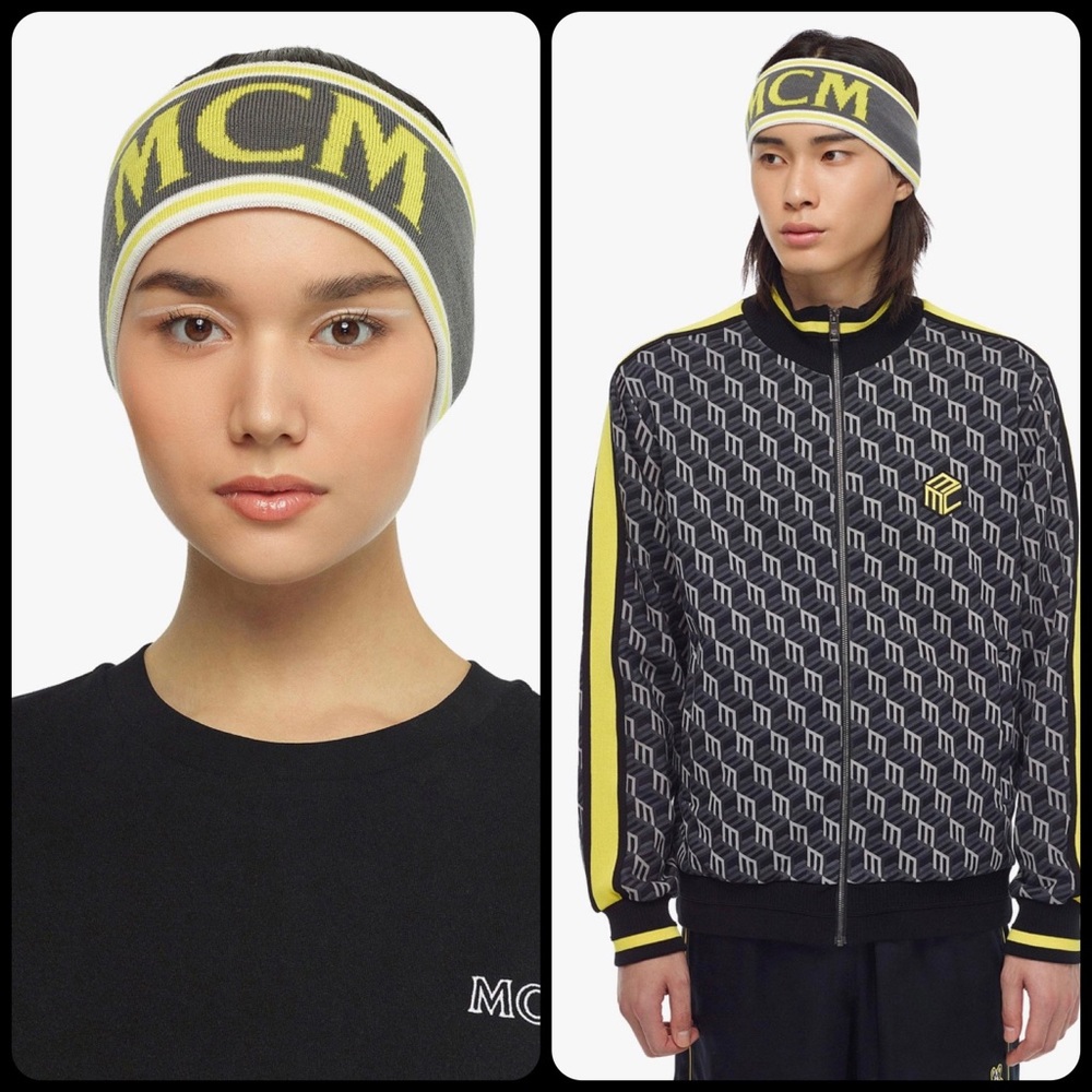 NEW! Unisex MCM Gray & Yellow Wool Cubic Logo Headband